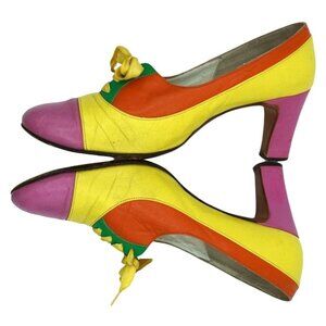 Vintage 1960s 1970s Mackey starr Psychedelic Colorblock Heels Rainbow Mod Pumps‎